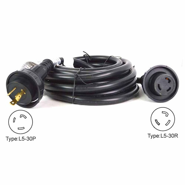 Superior Electric Shore Power Extension Cord NEMA L5-30P 30 Amp STOW NEMA L5-30R 10AWG/3, 25ft RVA1558 - main